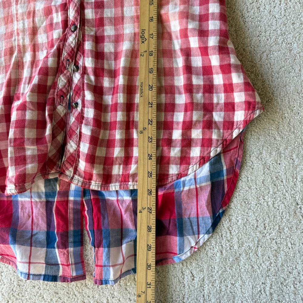 Aratta Silent Journey Button Down Women M Red Gingham Floral Embroidered Back - Picture 14 of 16
